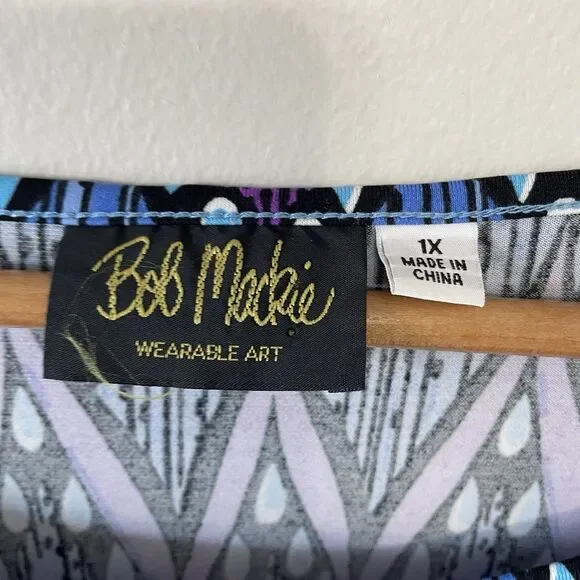 Bob Mackie Wearable Art Long Sleeve Knit Tunic Top 1X Artsy Bell Sleeve - Picture 6 of 10